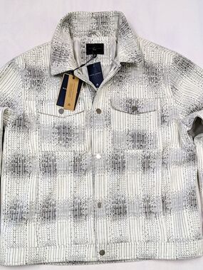 Marc Asher Men's Shirt Jacket Black Gray Plaid Geometric Button Up NWT Size Xl